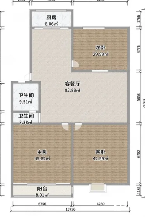 華騰東區(qū)（華滕東區(qū)）3室2廳1衛(wèi)96m290萬元